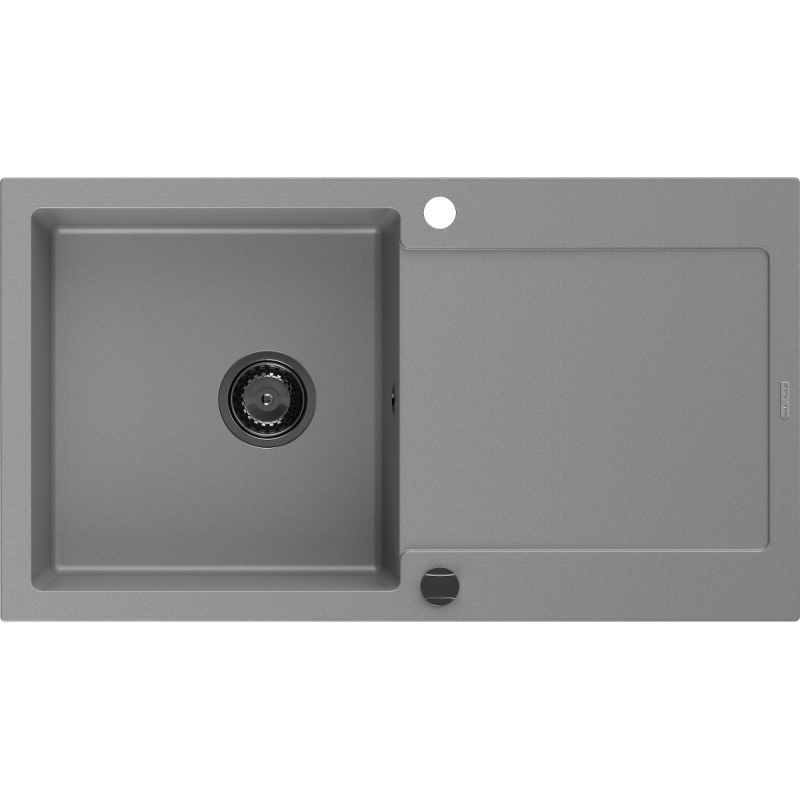 Mexen Leo évier en granit 1 bac avec égouttoir 900 x 500 mm, gris, siphon noir - 6501901010-71-B