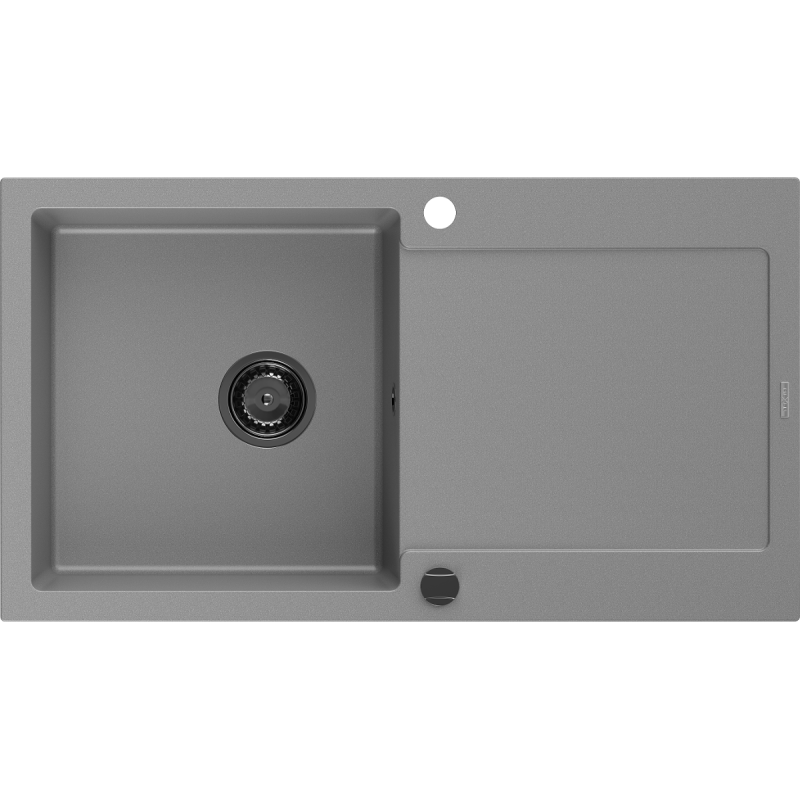 Mexen Leo évier en granit à 1 cuve avec égouttoir 900 x 500 mm, Gris, siphon Noir - 6501901010-71-B