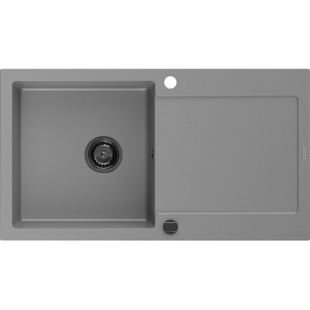 Mexen Leo évier en granit 1 bac avec égouttoir 900 x 500 mm, gris, siphon noir - 6501901010-71-B