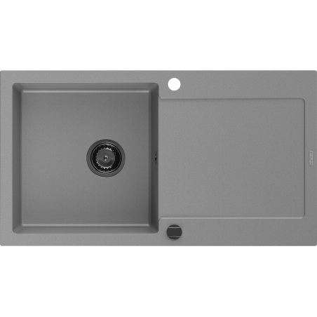 Mexen Leo évier en granit à 1 cuve avec égouttoir 900 x 500 mm, Gris, siphon Noir - 6501901010-71-B