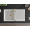 Mexen Leo évier en granit 1 bac avec égouttoir 900 x 500 mm, blanc, siphon doré - 6501901010-20-G