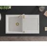 Mexen Leo évier en granit à 1 bac avec égouttoir 900 x 500 mm, blanc, siphon doré - 6501901010-20-G