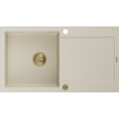 Mexen Leo évier en granit à 1 bac avec égouttoir 900 x 500 mm, beige, siphon doré - 6501901010-69-G