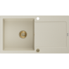 Mexen Leo évier en granit à 1 bac avec égouttoir 900 x 500 mm, beige, siphon doré - 6501901010-69-G