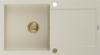 Mexen Leo évier en granit à 1 cuve avec égouttoir 900 x 500 mm, Beige, siphon Or - 6501901010-69-G