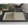 Mexen Leo évier en granit 1 bac avec égouttoir 900 x 500 mm, beige, siphon doré - 6501901010-69-G