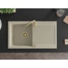 Mexen Leo évier en granit 1 bac avec égouttoir 900 x 500 mm, beige, siphon doré - 6501901010-69-G