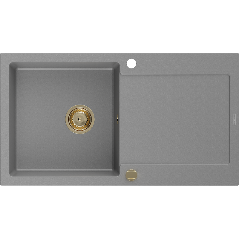 Mexen Leo évier en granit à 1 cuve avec égouttoir 900 x 500 mm, Gris, siphon Or - 6501901010-71-G