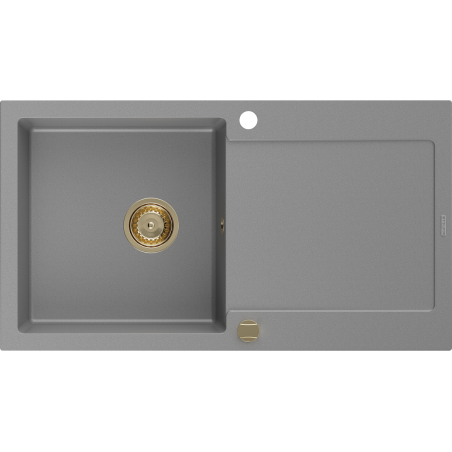 Mexen Leo évier en granit 1 bac avec égouttoir 900 x 500 mm, gris, siphon doré - 6501901010-71-G