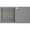 Mexen Leo évier en granit 1 bac avec égouttoir 900 x 500 mm, gris, siphon doré - 6501901010-71-G