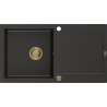 Mexen Leo évier en granit 1 bac avec égouttoir 900 x 500 mm, noir/doré métallique, siphon doré - 6501901010-75-G