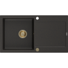 Mexen Leo évier en granit à 1 cuve avec égouttoir 900 x 500 mm, Noir/Or métallique, siphon Or - 6501901010-75-G