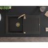 Mexen Leo évier en granit 1 bac avec égouttoir 900 x 500 mm, noir/doré métallique, siphon doré - 6501901010-75-G