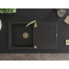 Mexen Leo évier en granit 1 bac avec égouttoir 900 x 500 mm, noir/doré métallisé, siphon doré - 6501901010-75-G