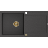 Mexen Leo évier en granit 1 bac avec égouttoir 900 x 500 mm, noir moucheté, siphon doré - 6501901010-76-G