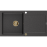 Mexen Leo évier en granit à 1 cuve avec égouttoir 900 x 500 mm, Noir moucheté, siphon Or - 6501901010-76-G