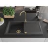 Mexen Leo évier en granit 1 bac avec égouttoir 900 x 500 mm, noir moucheté, siphon doré - 6501901010-76-G
