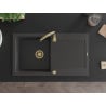 Mexen Leo évier en granit 1 bac avec égouttoir 900 x 500 mm, noir moucheté, siphon doré - 6501901010-76-G