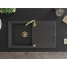 Mexen Leo évier en granit à 1 bac avec égouttoir 900 x 500 mm, noir moucheté, siphon doré - 6501901010-76-G