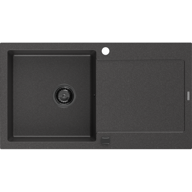Mexen Leo évier en granit à 1 cuve avec égouttoir 900 x 500 mm, Noir moucheté, siphon Noir - 6501901010-76-B