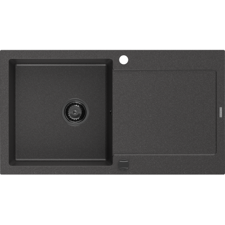 Mexen Leo évier en granit à 1 cuve avec égouttoir 900 x 500 mm, Noir moucheté, siphon Noir - 6501901010-76-B