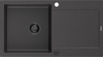 Mexen Leo évier en granit 1 bac avec égouttoir 900 x 500 mm, noir moucheté, siphon noir - 6501901010-76-B