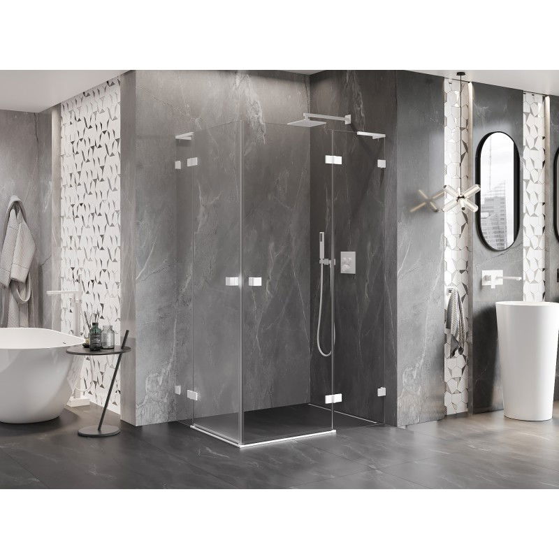 Mexen Lunar L Cabine de douche Duo pivotante droite 110 x 75 cm, transparent, blanc - 834L-110P-075L-20-00