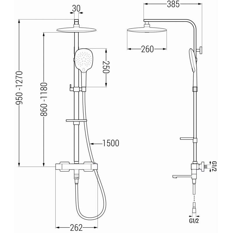 Mexen CQ22 ensemble baignoire-douche avec pomme de douche et robinet thermostatique, chrome - 779102295-00
