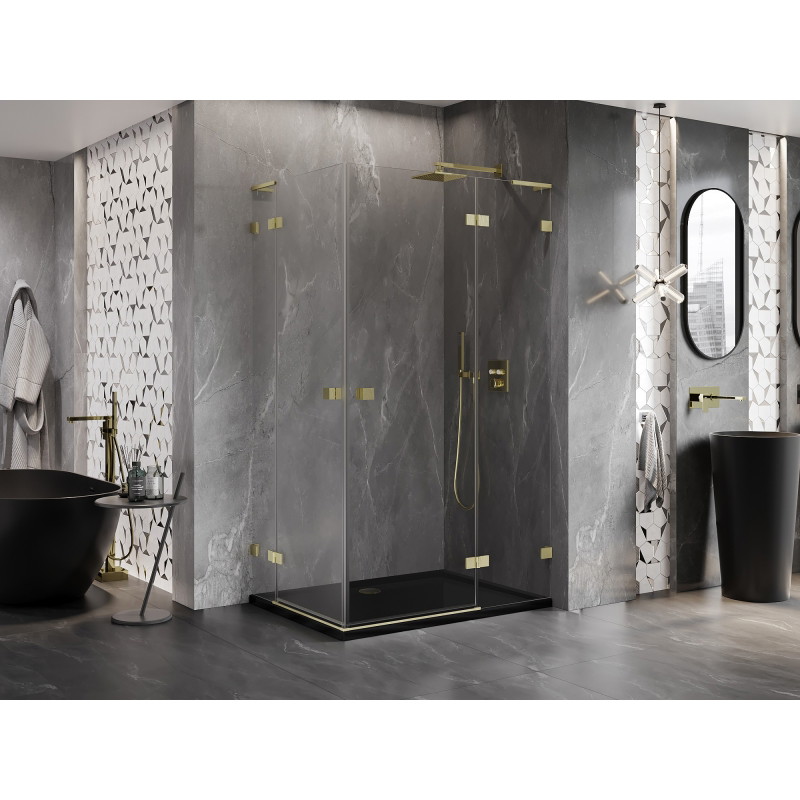 Mexen Lunar L Duo cabine de douche avec porte battante à droite 95 x 80 cm, transparent, or brossé - 834L-095P-080L-55-00