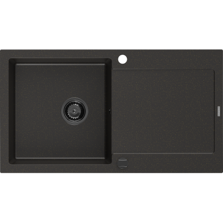 Mexen Leo évier en granit 1 bac avec égouttoir 900 x 500 mm, noir/métallisé doré, siphon noir - 6501901010-75-B
