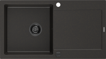 Mexen Leo évier en granit 1 bac avec égouttoir 900 x 500 mm, noir/métallisé doré, siphon noir - 6501901010-75-B