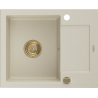 Mexen Enzo évier de cuisine en granit 1 bac avec égouttoir 576 x 465 mm, beige, siphon doré - 6506571005-69-G