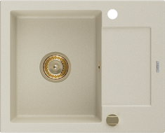 Mexen Enzo évier de cuisine en granit 1 bac avec égouttoir 576 x 465 mm, beige, siphon doré - 6506571005-69-G