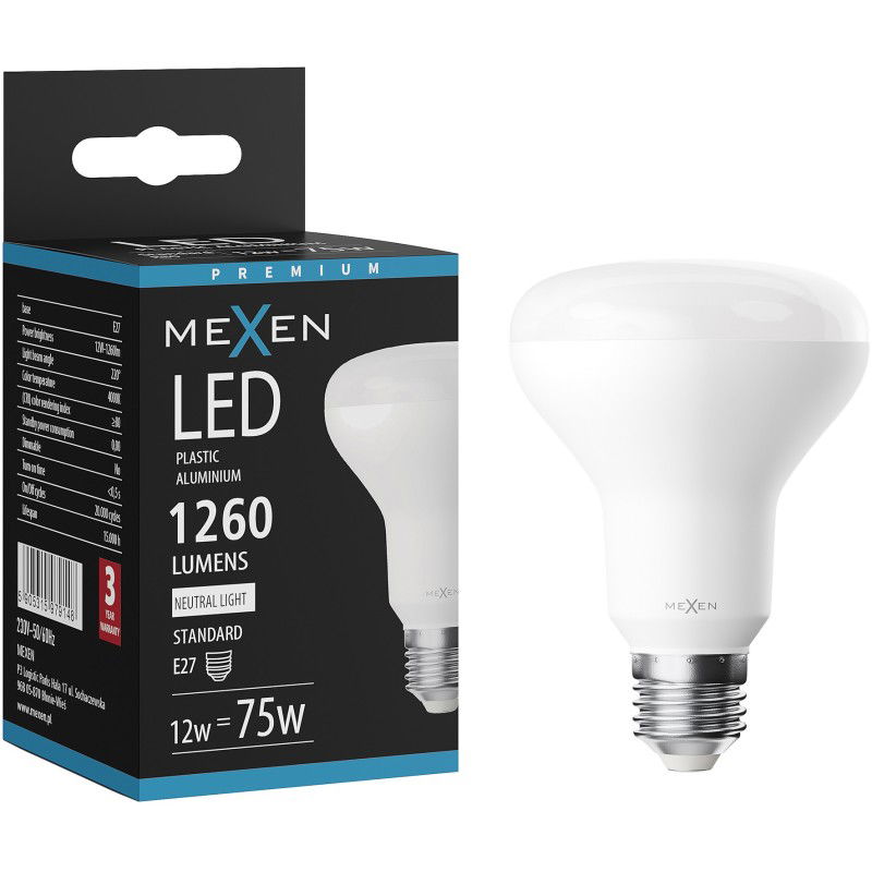 Mexen Nova Ampoule LED E27, R80, 12W, Neutre - 4000K, 1260 lm - L105-E27-1230-01 - L105-E27-1240-01