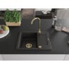 Mexen Enzo évier de cuisine en granit à 1 bac avec égouttoir 576 x 465 mm, noir/métallisé or, siphon doré - 6506571005-75-G