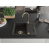Mexen Enzo Évier en granit à 1 bac avec égouttoir 576 x 465 mm, noir/doré métallique, siphon doré - 6506571005-75-G