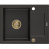 Mexen Enzo Évier en granit à 1 bac avec égouttoir 576 x 465 mm, noir/doré métallique, siphon doré - 6506571005-75-G