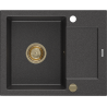 Mexen Enzo évier en granit 1 bac avec égouttoir 576 x 465 mm, noir moucheté, siphon doré - 6506571005-76-G