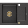 Mexen Enzo évier en granit à 1 bac avec égouttoir 576 x 465 mm, noir moucheté, siphon doré - 6506571005-76-G