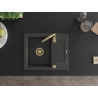 Mexen Enzo évier en granit 1 bac avec égouttoir 576 x 465 mm, noir moucheté, siphon doré - 6506571005-76-G
