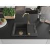Mexen Enzo évier en granit à 1 bac avec égouttoir 576 x 465 mm, noir moucheté, siphon doré - 6506571005-76-G