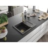 Mexen Enzo évier en granit 1 bac avec égouttoir 576 x 465 mm, noir moucheté, siphon doré - 6506571005-76-G