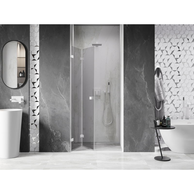 Mexen Lunar-F porte de douche pliante gauche 55 cm, transparente, blanche - 836-055-000-20-00-L