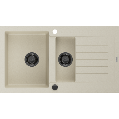 Mexen Matias évier en granit 1,5 bac avec égouttoir 900 x 505 mm, beige, siphon noir - 6502901505-69-B