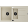 Mexen Matias évier en granit 1,5 bac avec égouttoir 900 x 505 mm, beige, siphon noir - 6502901505-69-B