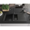 Mexen Matias évier en granit 1,5 bac avec égouttoir 900 x 505 mm, noir, siphon noir - 6502901505-77-B