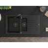 Mexen Matias évier en granit 1,5 bac avec égouttoir 900 x 505 mm, noir, siphon noir - 6502901505-77-B