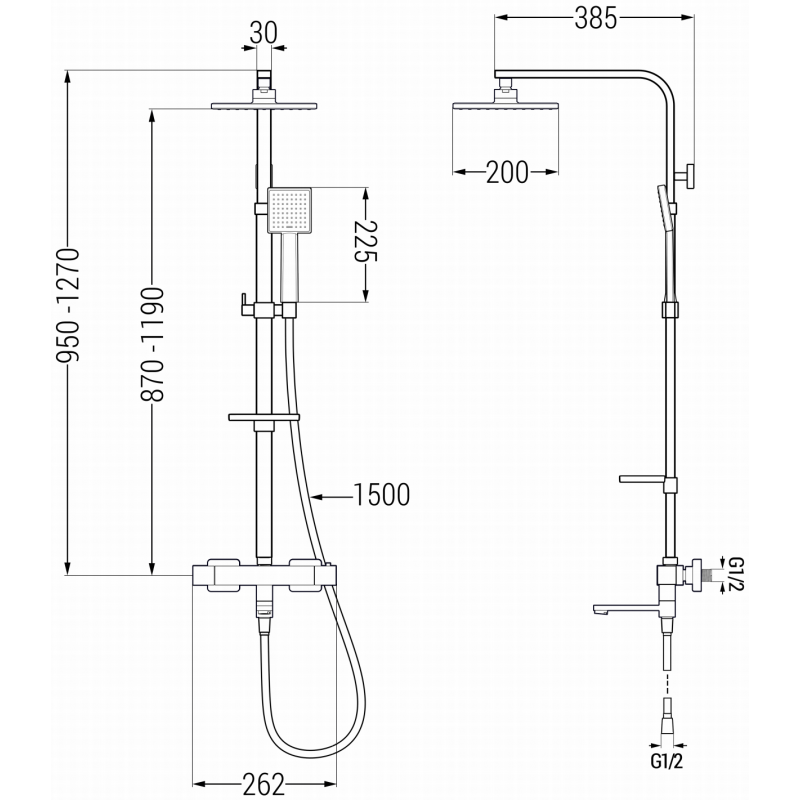 Mexen CQ45 ensemble bain-douche avec pomme de douche et robinet thermostatique, chrome - 779104595-00