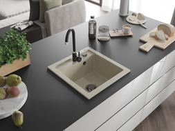 Mexen Vito évier en granit à 1 cuve 520 x 490 mm, Beige, siphon Noir - 6503521000-69-B