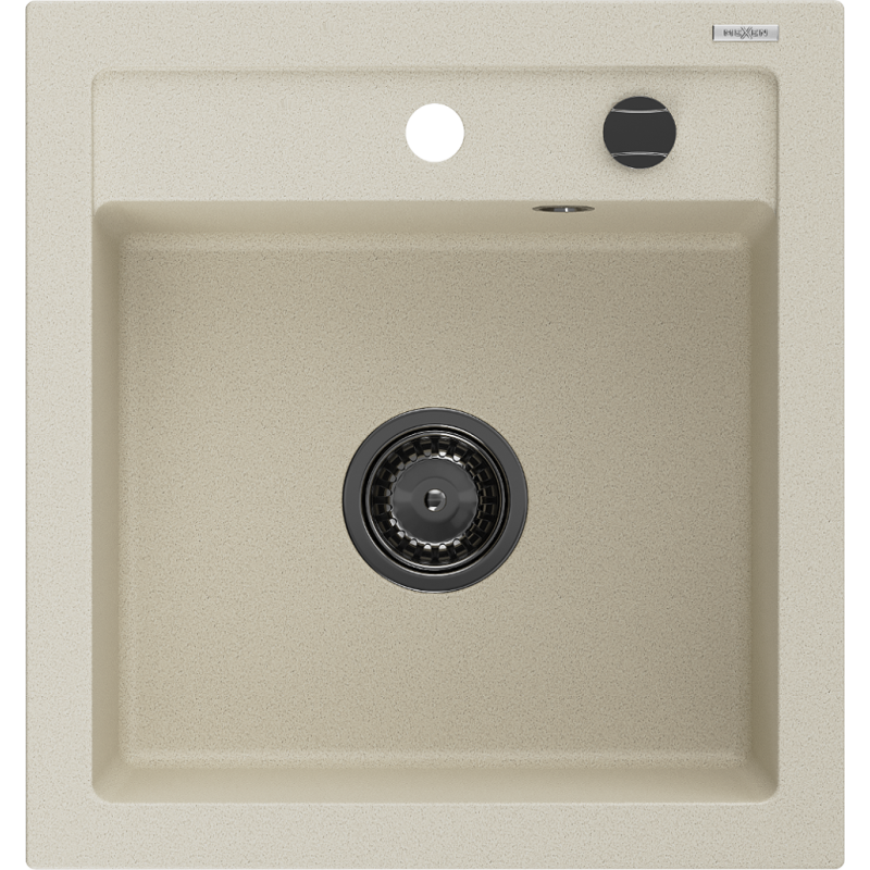 Mexen Vito évier en granit 1 bac 520 x 490 mm, beige, siphon noir - 6503521000-69-B